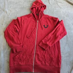 True Religion Full Zip Hoodie Red Buddha Graphic Men’s Size L